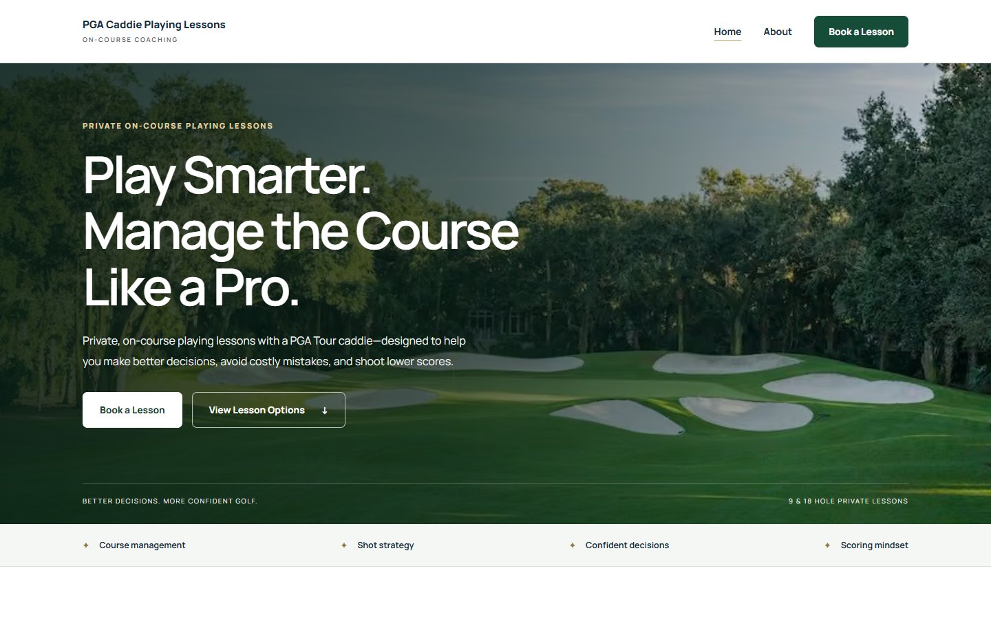 PGA Caddie Playing Lessons demo homepage